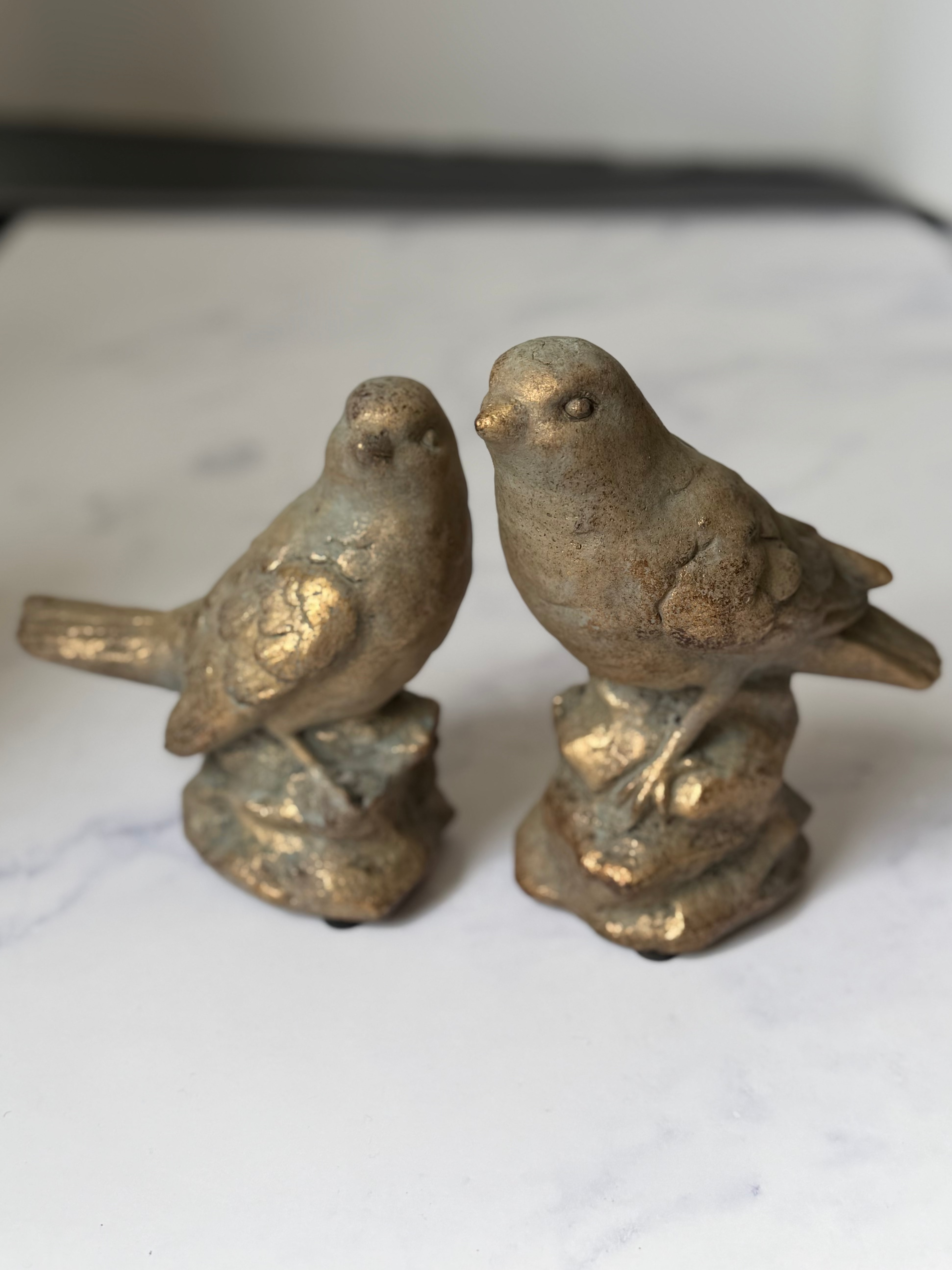 Weathered Cement Bird Figurines | Set of 2