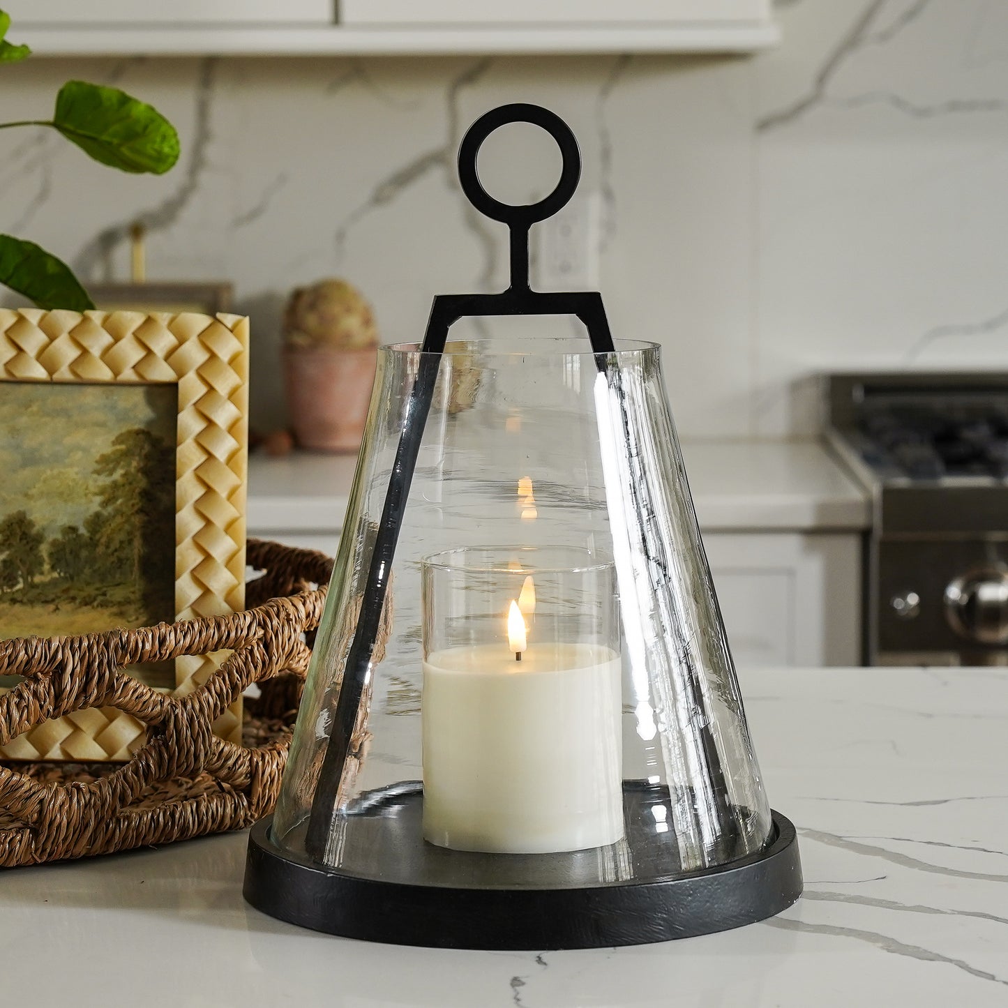 Glass and Iron Hurricane Lantern | Large Candle Holder