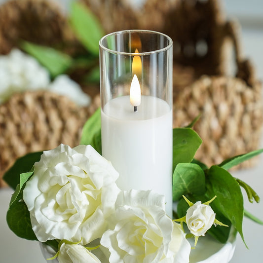 Glass Flameless White Candles