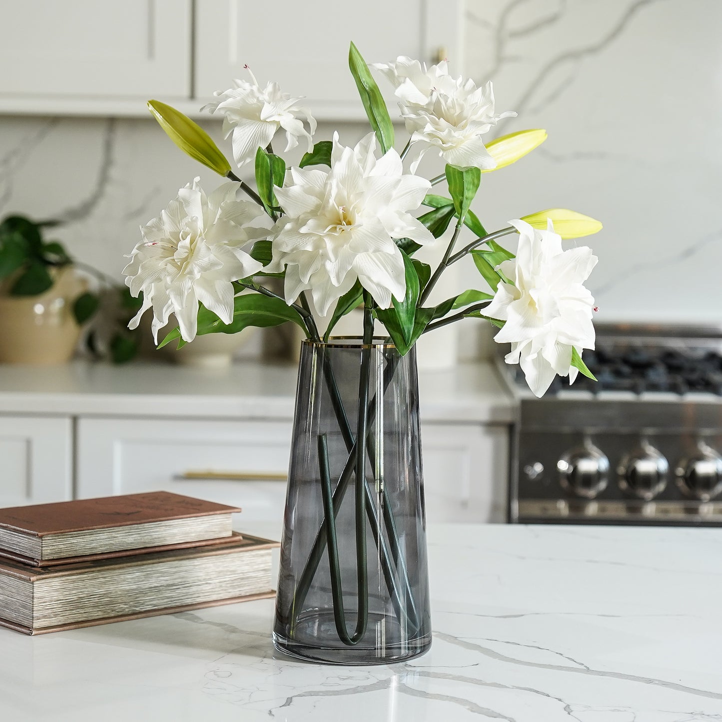 Harlan Smoked Glass Vase | Gold Rim Modern Accent