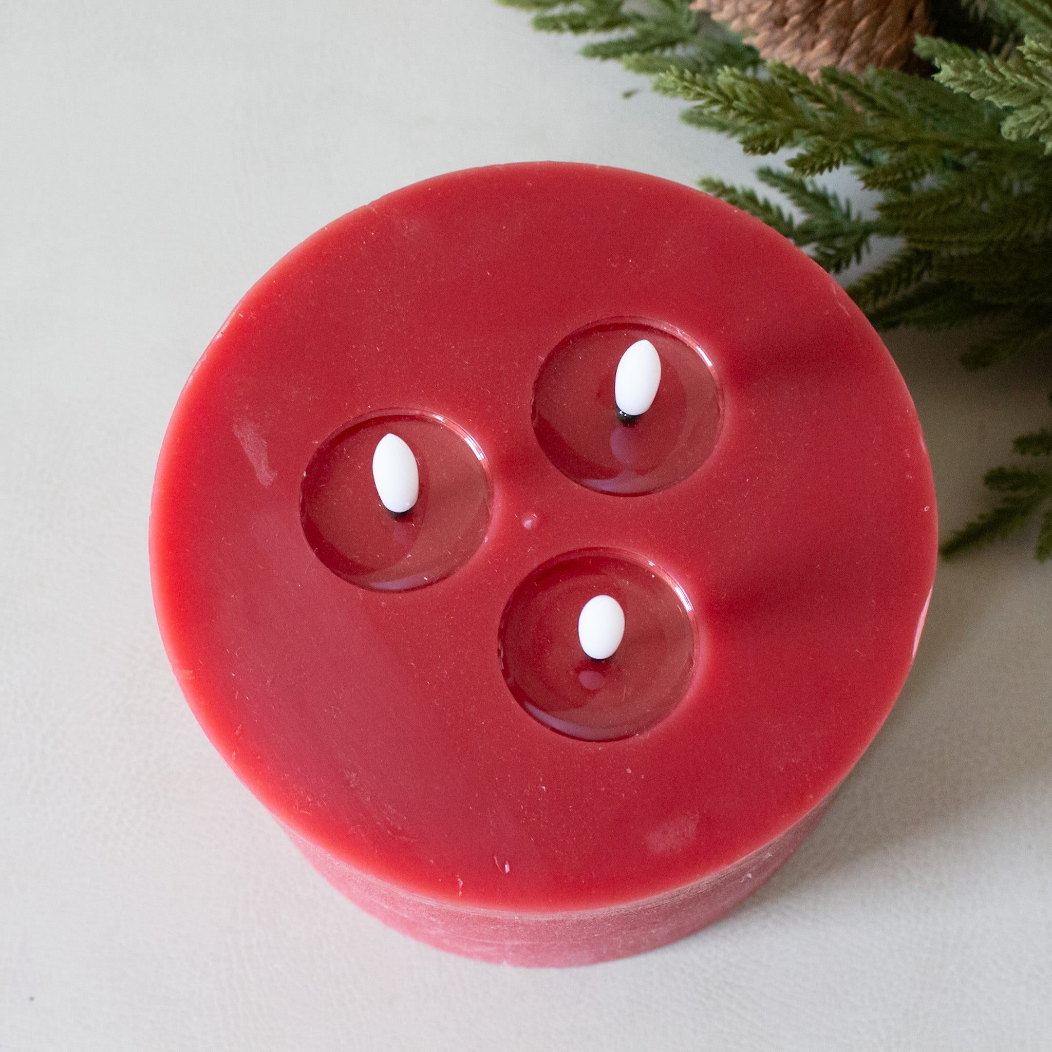Red Textured Triple Wick Flameless Candle