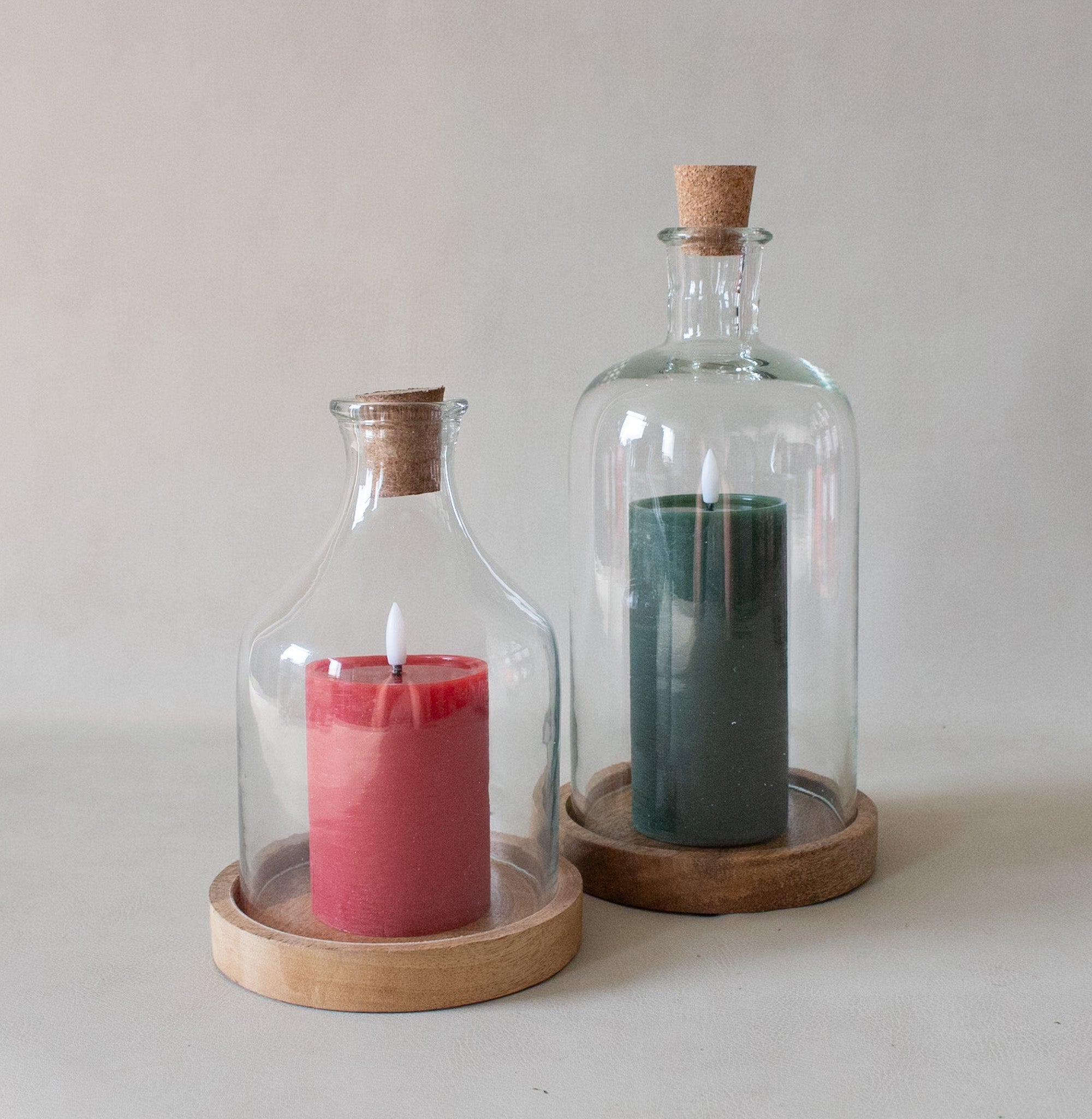 Glass Bottle Cloche with Cork and Wood Base