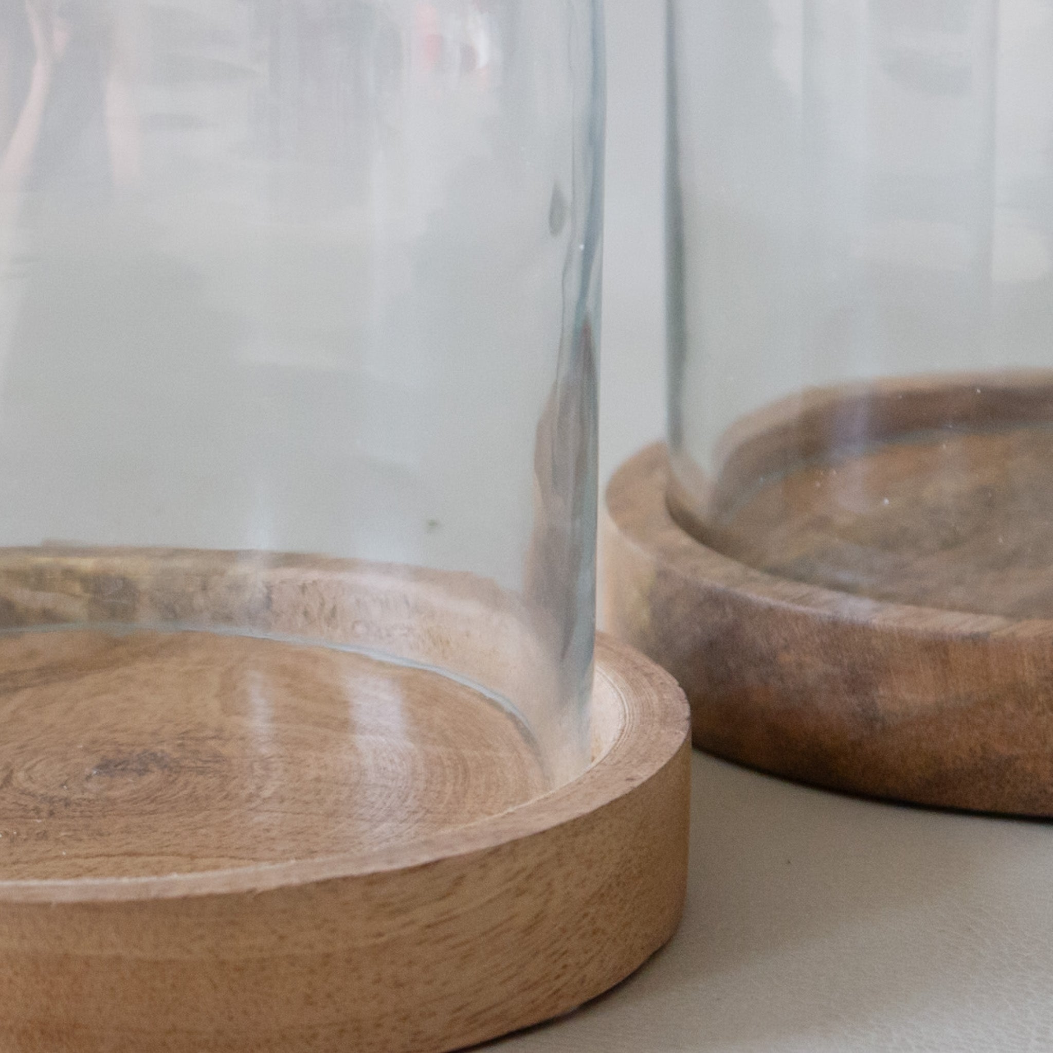Glass Bottle Cloche with Cork and Wood Base