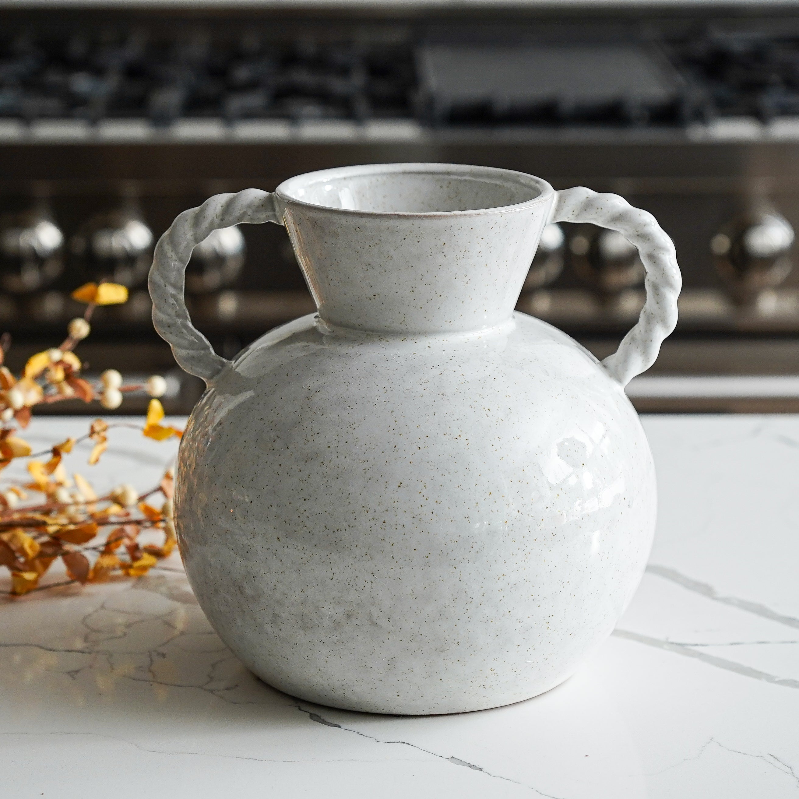 Twisted Handle Stoneware Vase