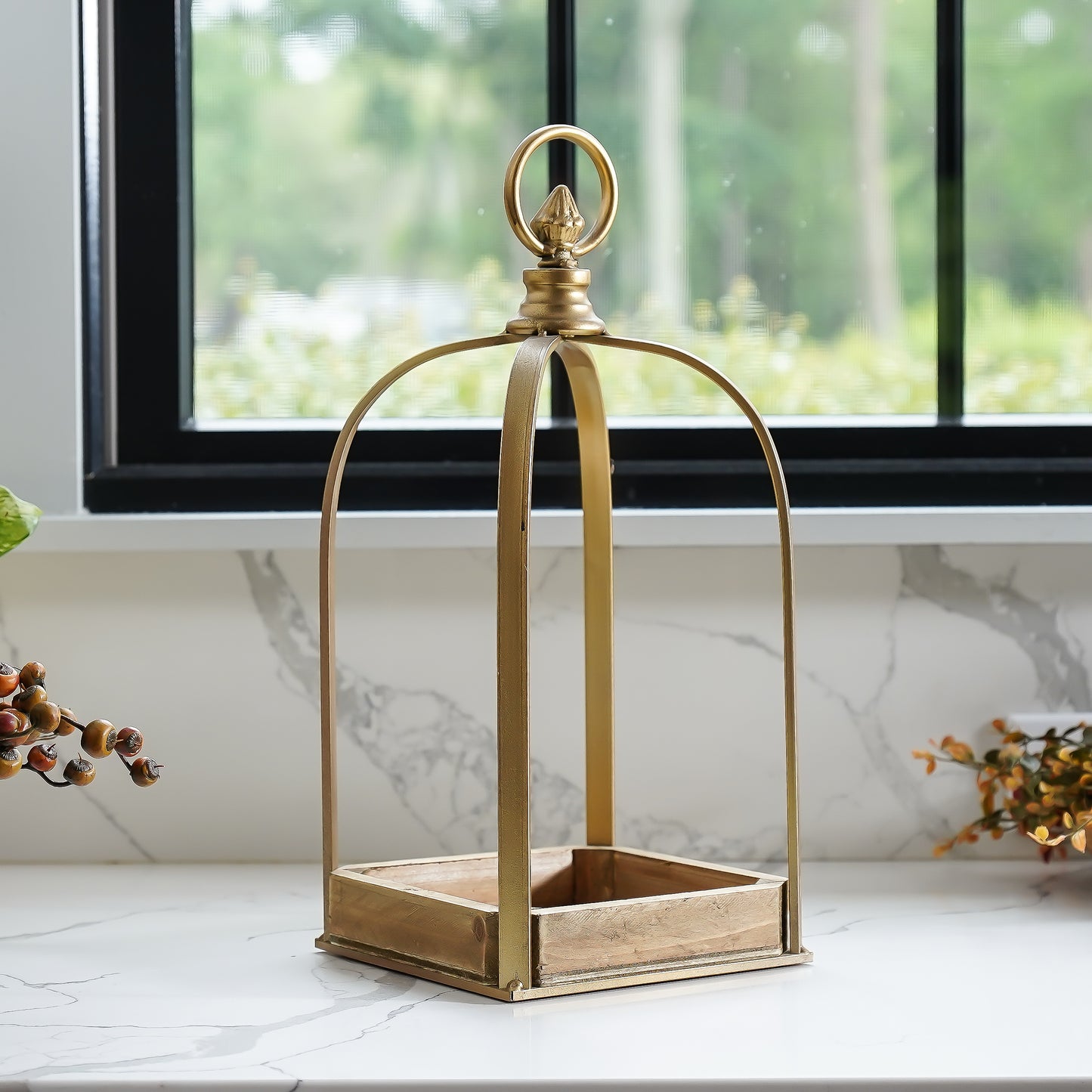 Tall Gold Wood Lantern Display