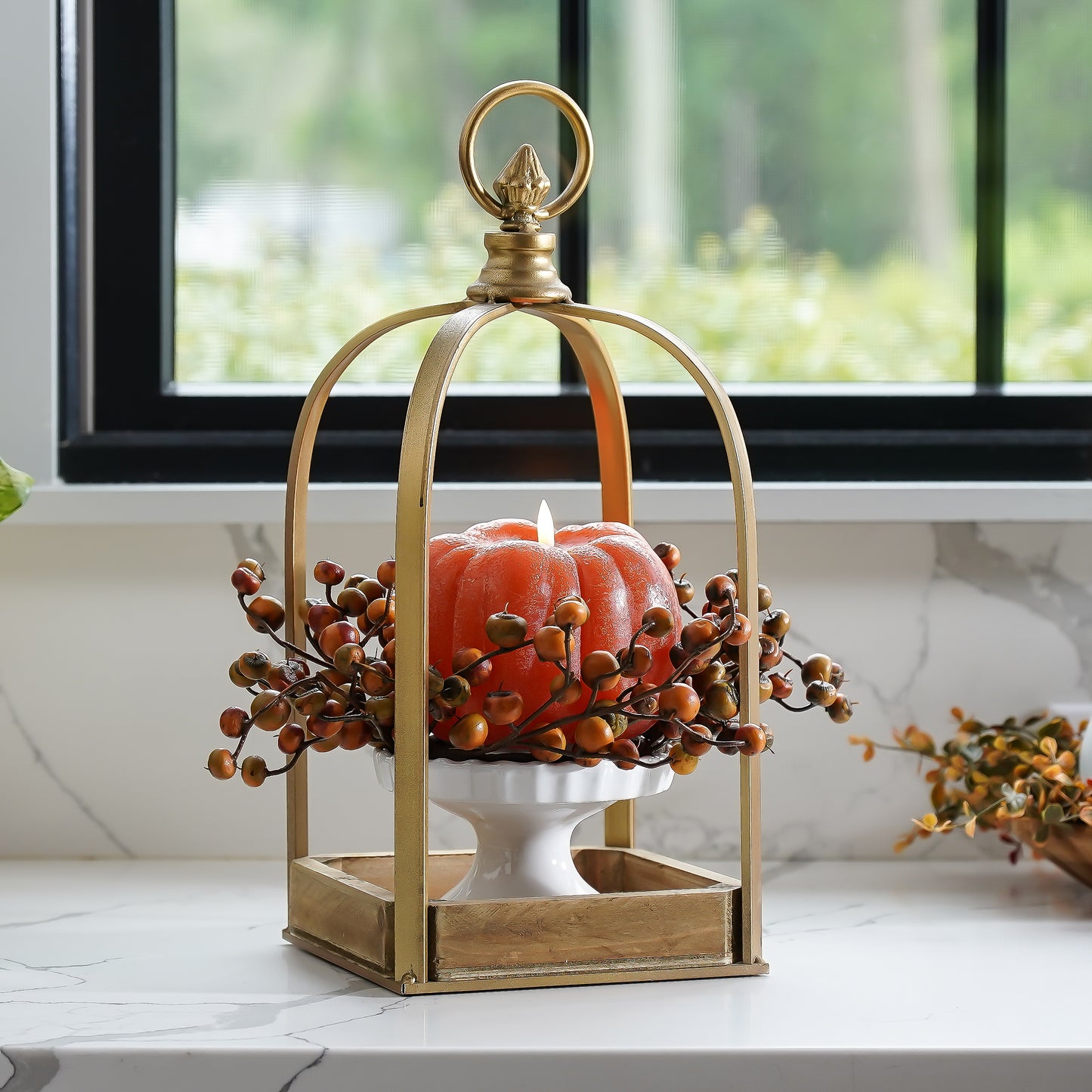 Tall Gold Wood Lantern Display
