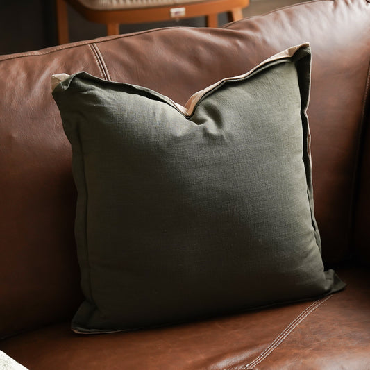 Dark Green Linen Pillow