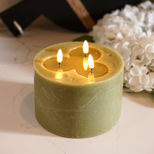 Textured Triple Wick LED Candle | Sage Green