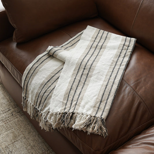 Black Striped Cotton Throw Blanket