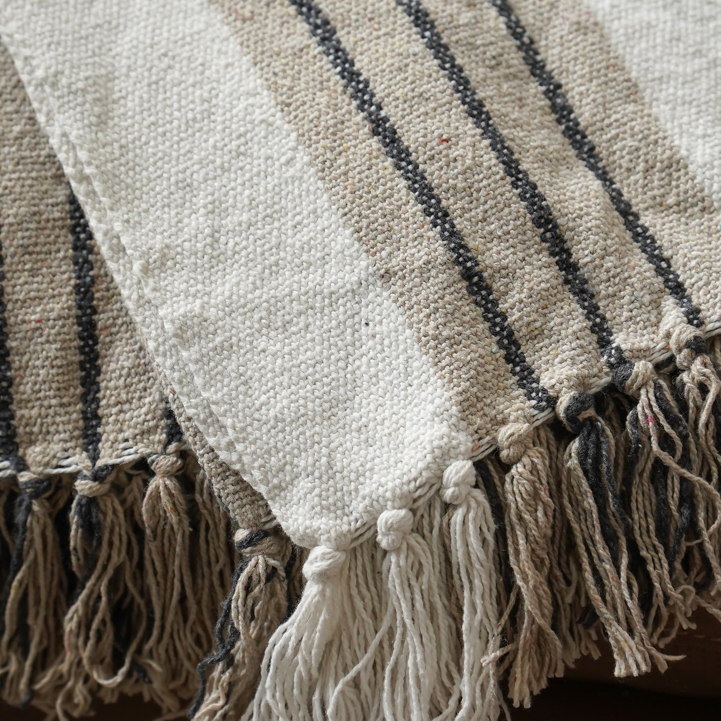 Black Striped Cotton Throw Blanket