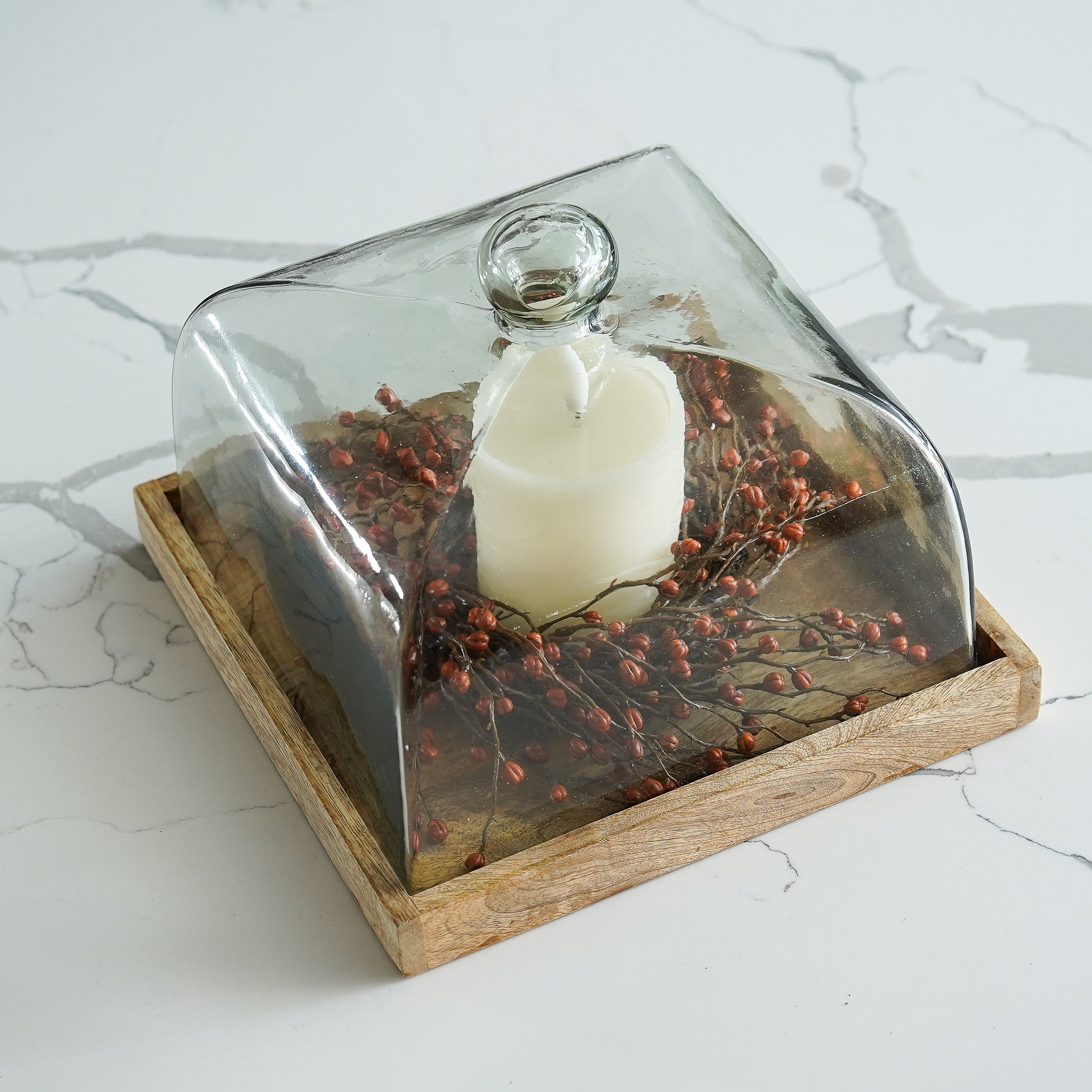 Square Wood and Glass Cake Cover