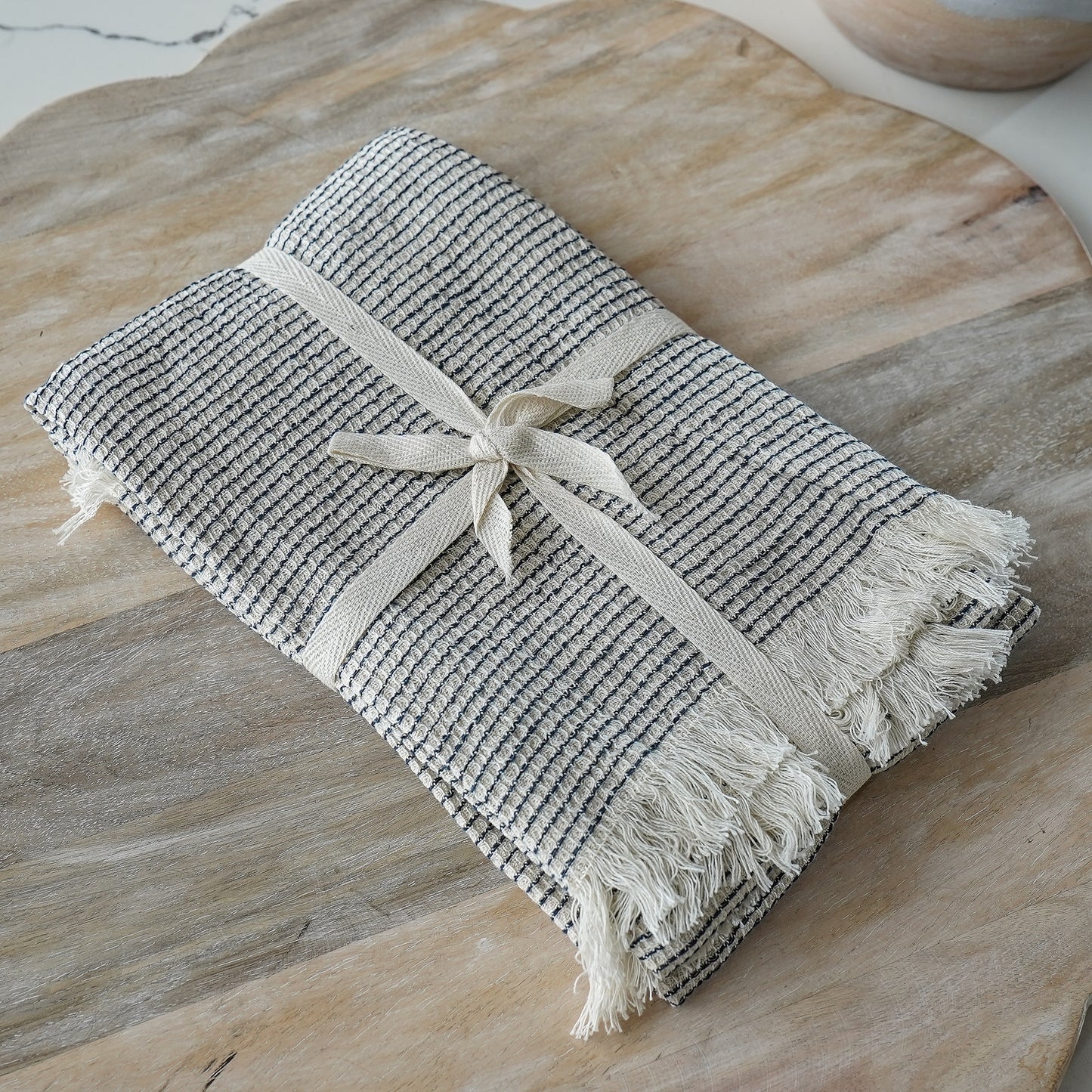 Navy Cotton Stripe Towel Set