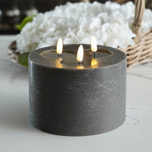 Textured Triple Wick LED Candle | Charcoal