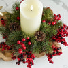 Faux Holiday Candle Ring with Pinecones & Red Berries