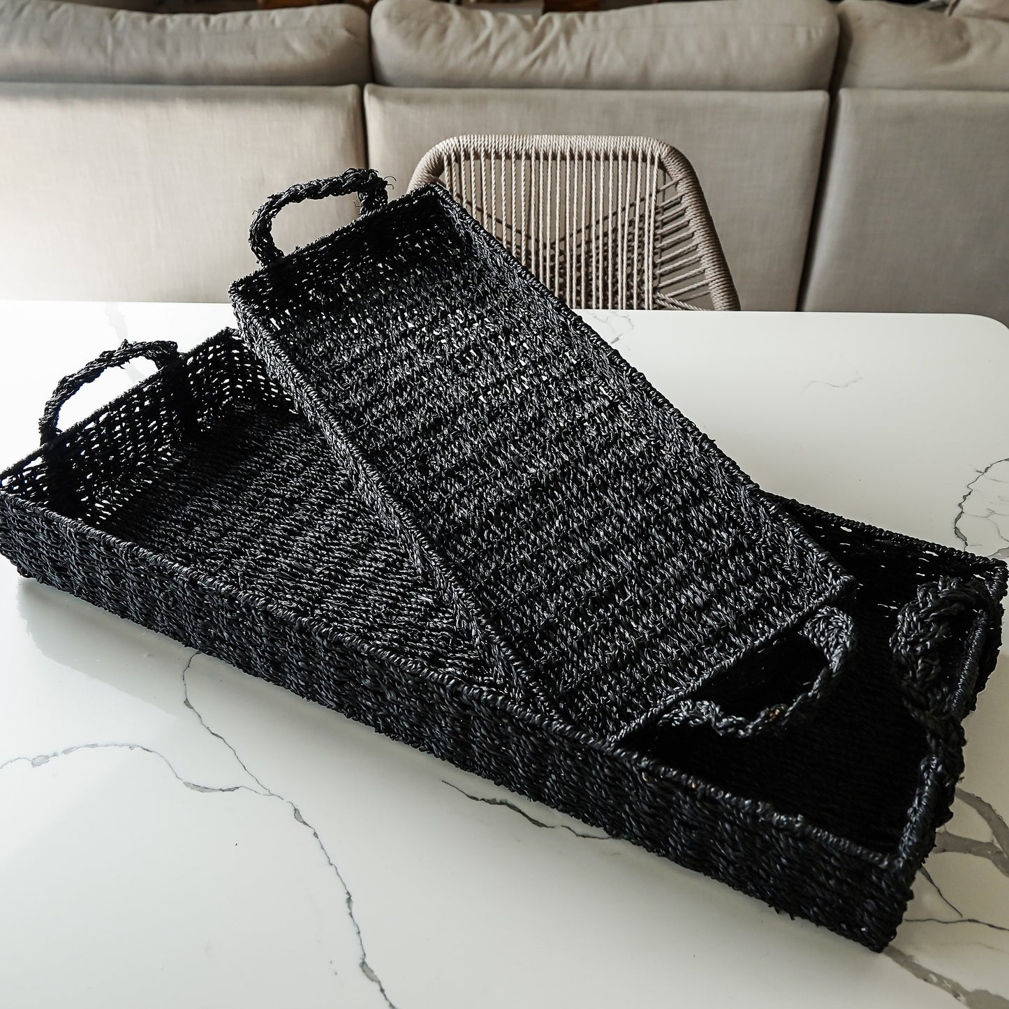 Black Long Woven Tray | Set of 2