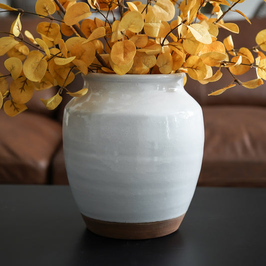 Ashton Two Tone Vase | White Ceramic with Brown Base