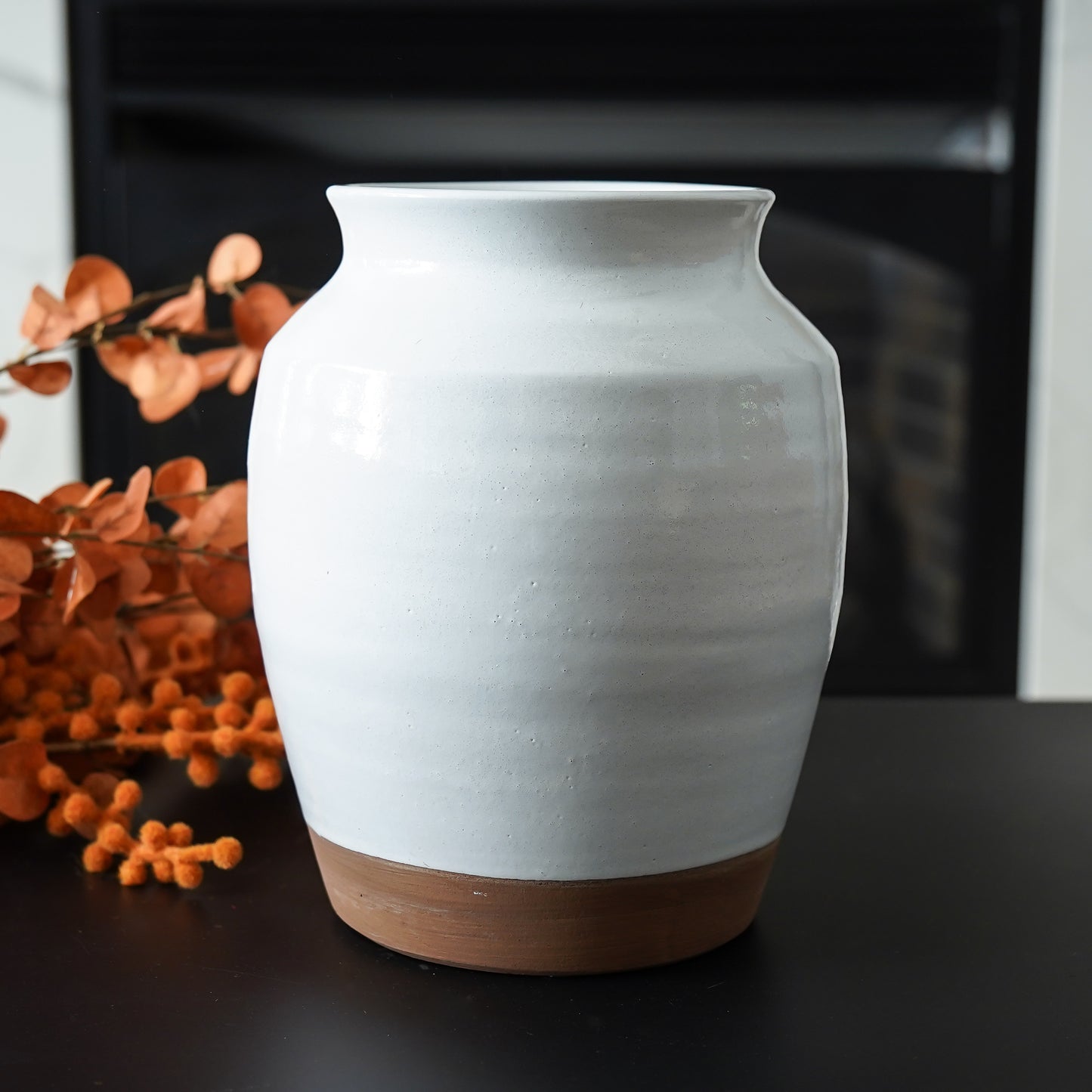 Brayden Two Tone Vase | White Ceramic with Brown Base