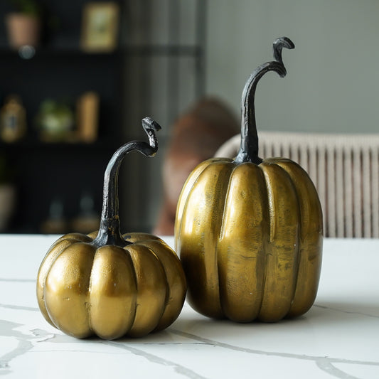 Antique Gold Metal Pumpkins | Fall Decorative Accents