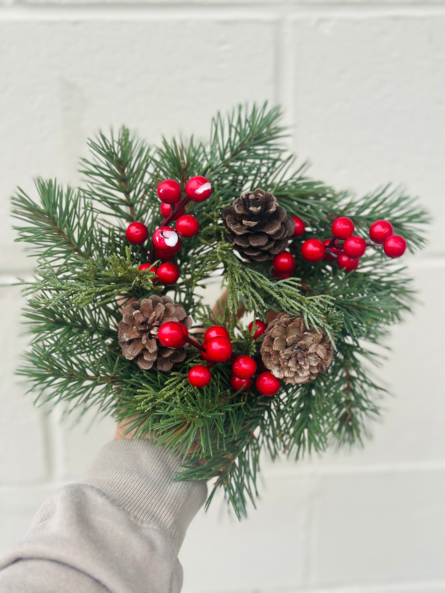 Faux Holiday Candle Ring with Pinecones & Red Berries | Scratch & Dent