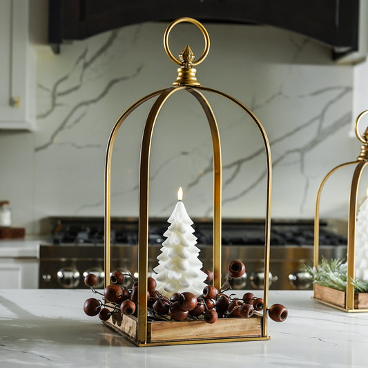 Tall Gold Wood Lantern Display