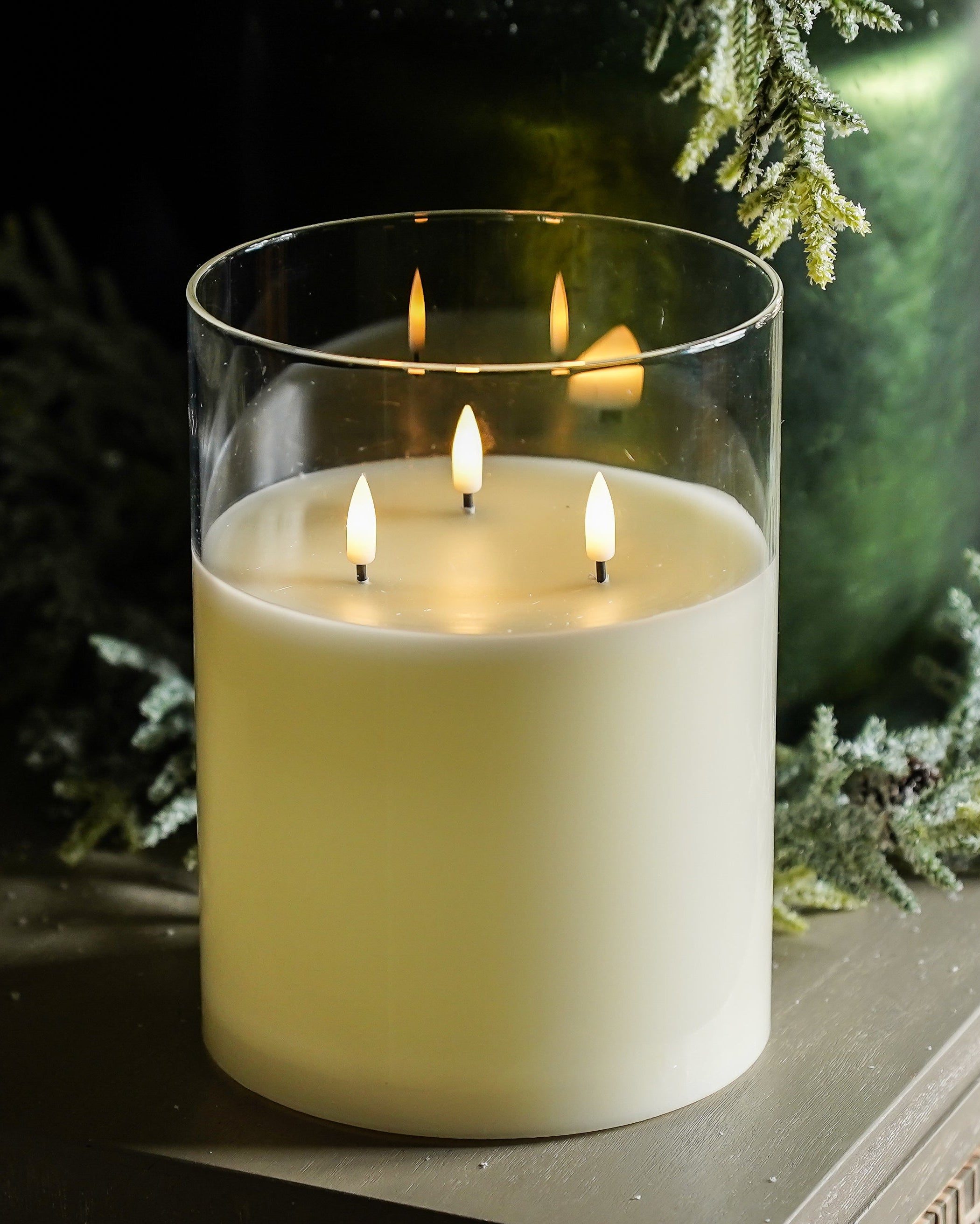 Flameless Triple Wick Glass Candle