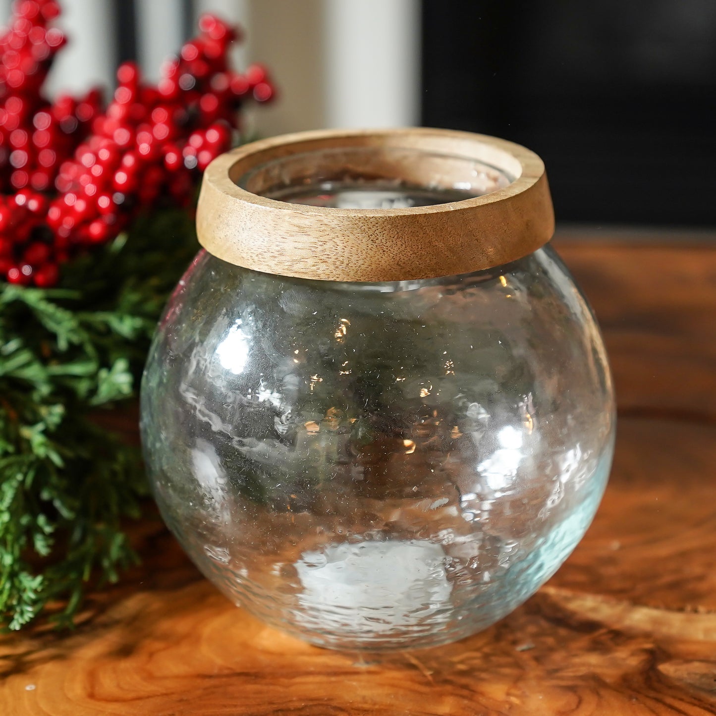 Glass Vase with Wood Trim | Large