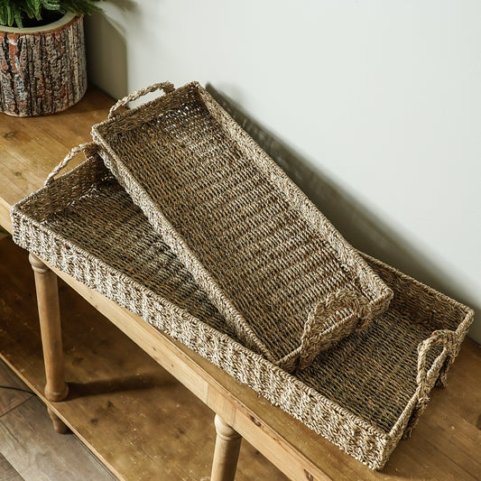 Natural Long Woven Tray | Set of 2