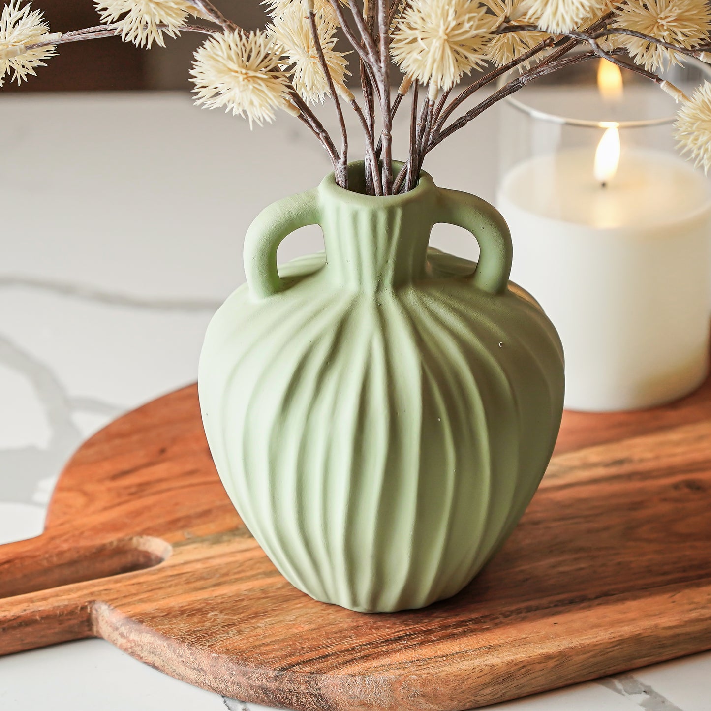 Sage Green Ribbed Bud Vase