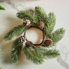 Muted Green Candle Ring with Mini Pinecones