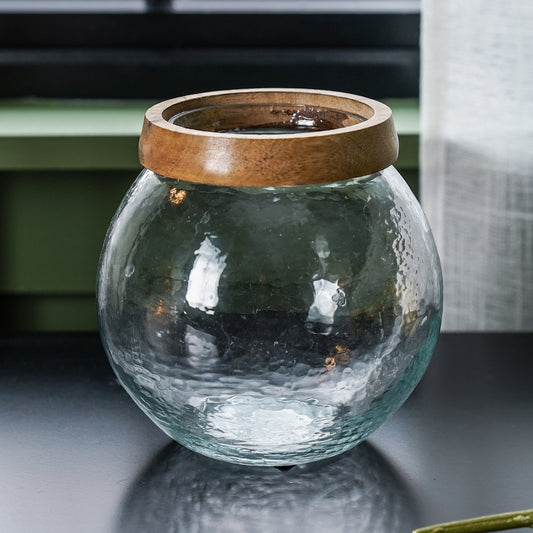 Glass Vase with Wood Trim | Large