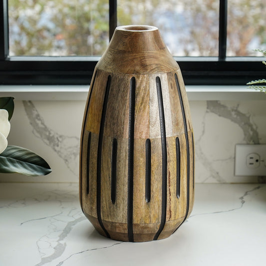 Lena Carved Wood Vase