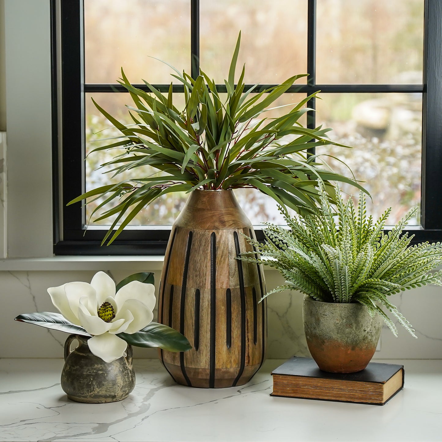 Lena Carved Wood Vase