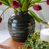 Black Ceramic Ribbed Vase