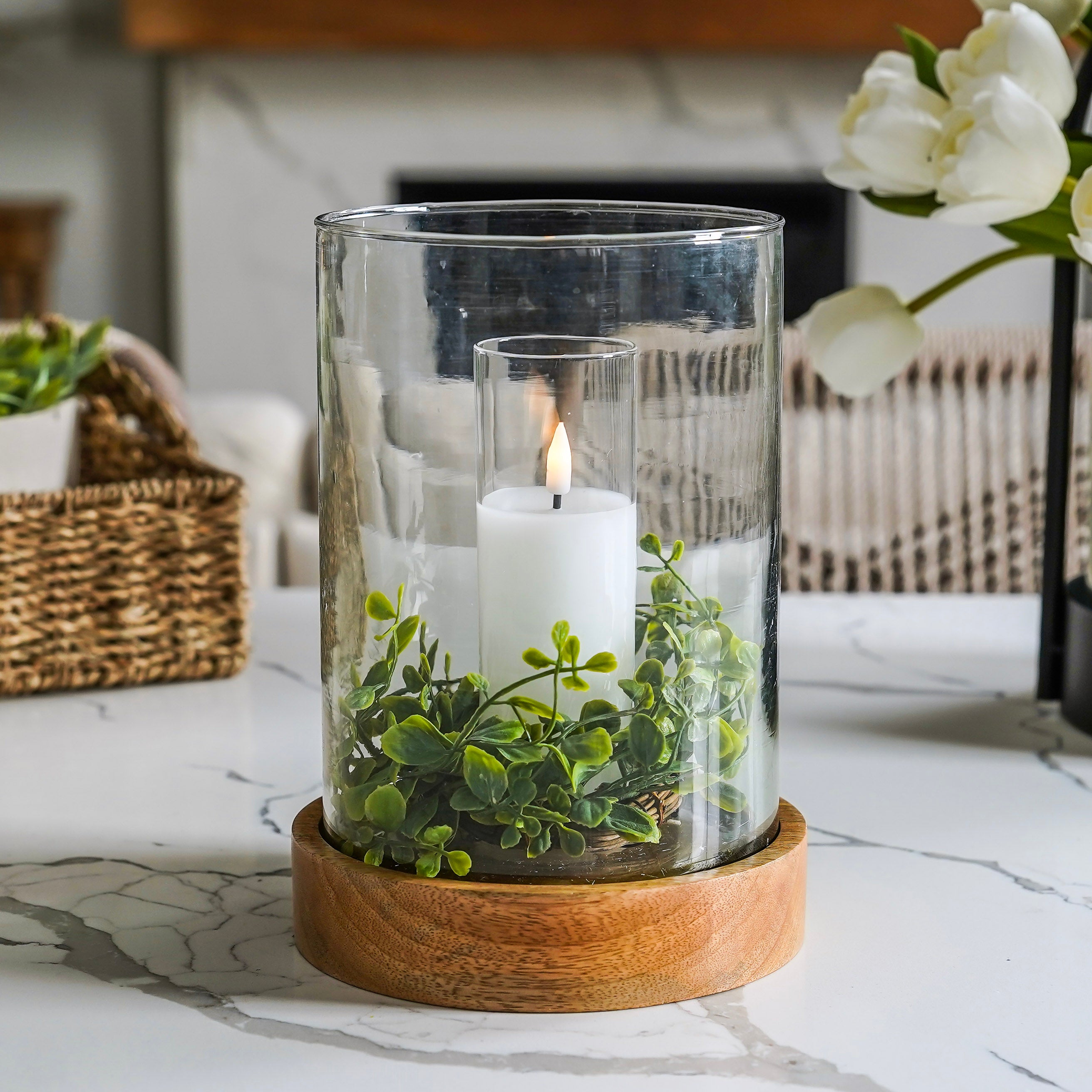 Glass Flameless White Candles