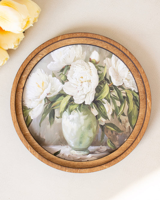 Muted Peony Round Framed Decor