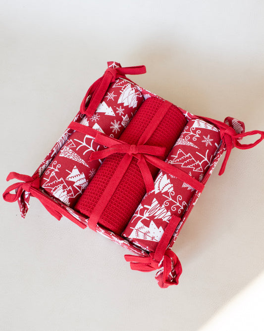 Red Christmas Tree Towel Set