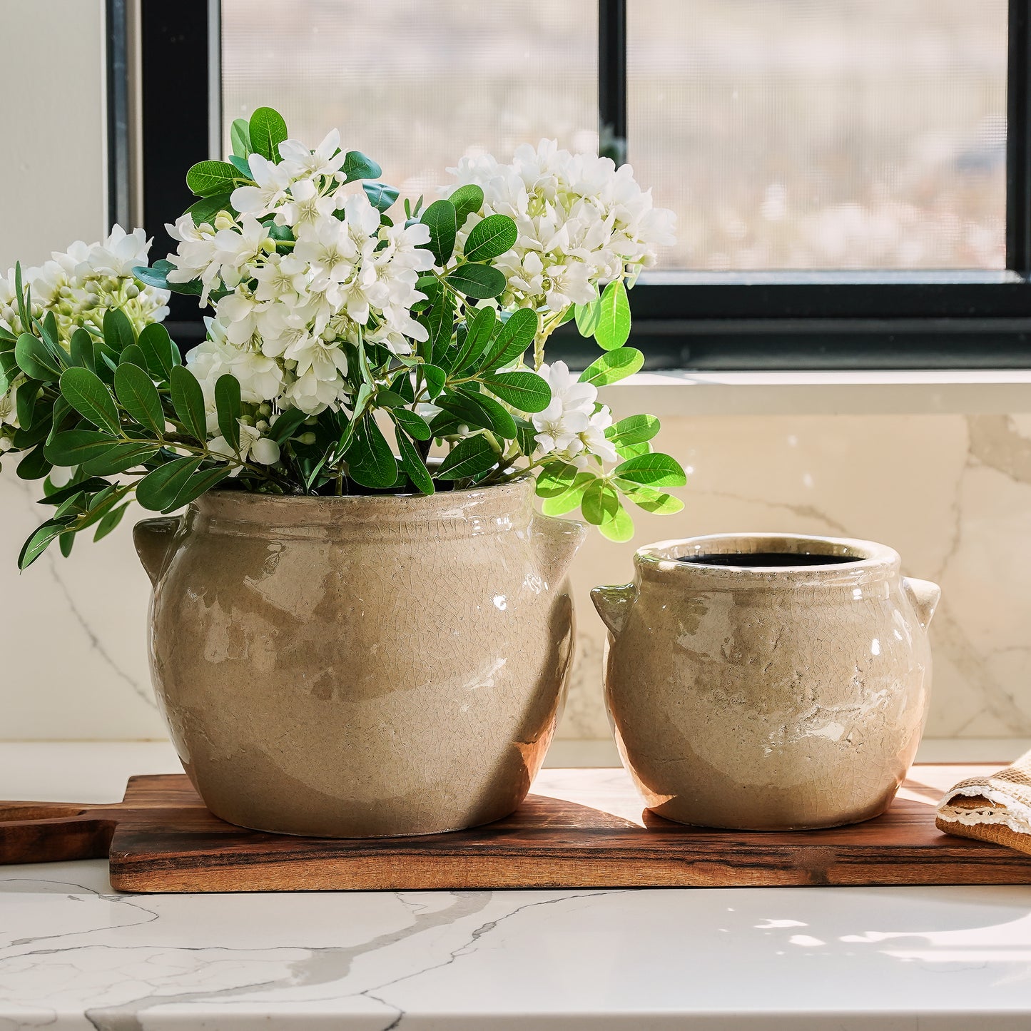 Whisper Ceramic Beige Crock | Small