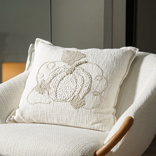 Neutral Embroidered Pumpkin Pillow