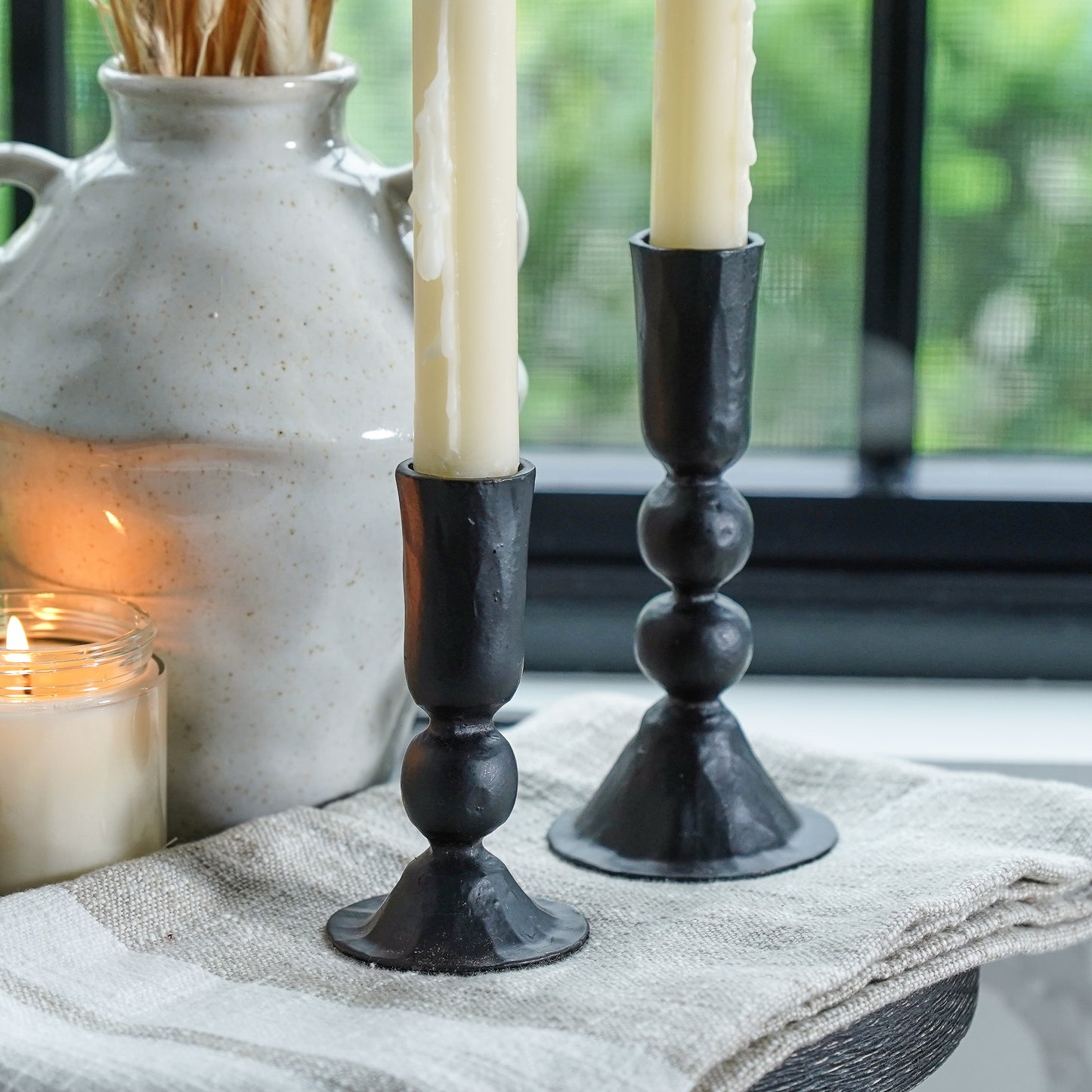 Onyx Black Taper Candle Holder | Set of 2