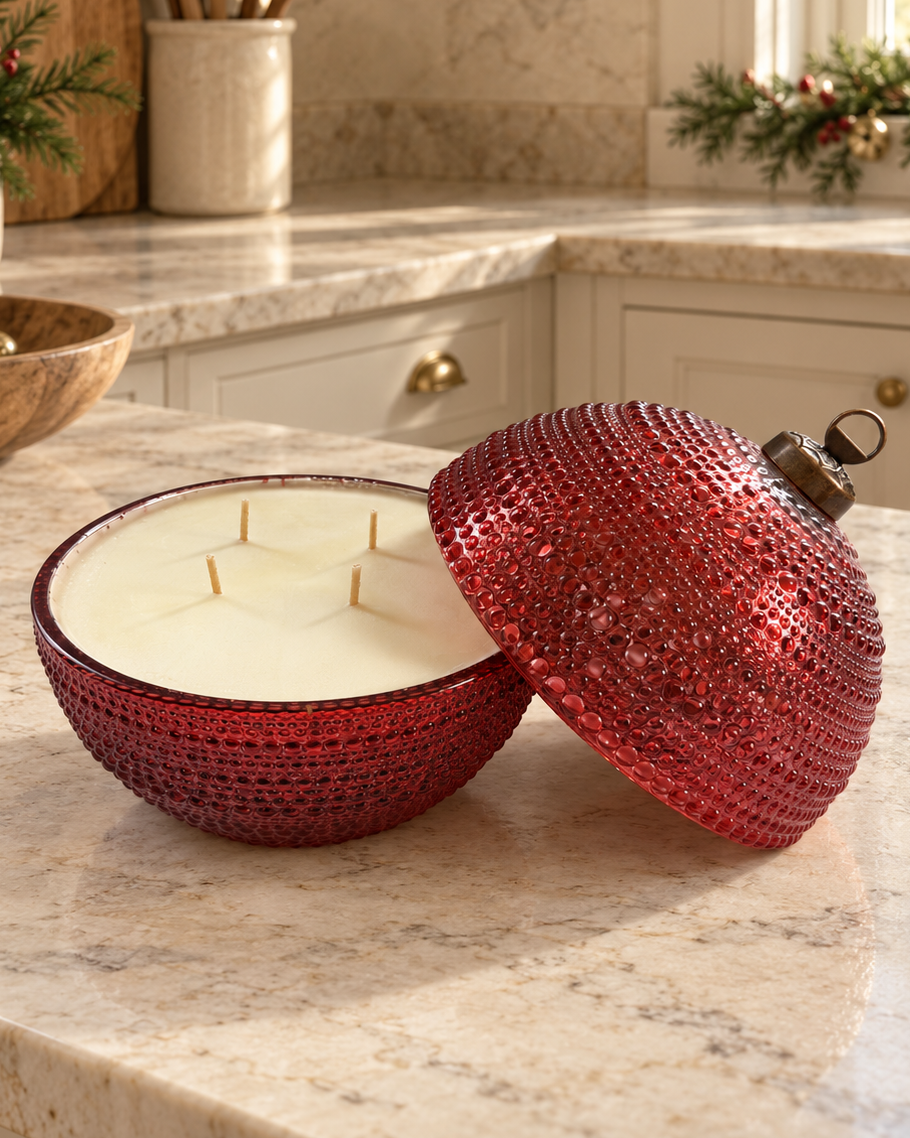 Red Mercury Glass Ornament Candle | Colonial Christmas