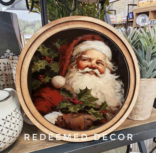 Vintage Santa Round Framed Decor | Made in USA | Pre-Order Delayed Shipment