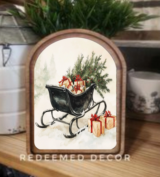 Black Sleigh Arched Framed Decor | Made in USA | Pre-Order Delayed Shipment