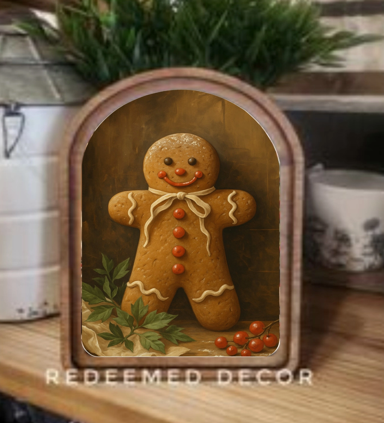 Gingerbread Arched Framed Decor | Made in USA | Pre-Order Delayed Shipment