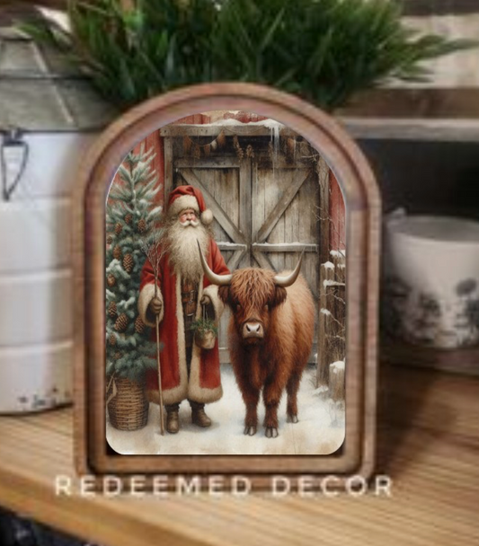 Highland Santa Arched Framed Decor | Made in USA | Pre-Order Delayed Shipment