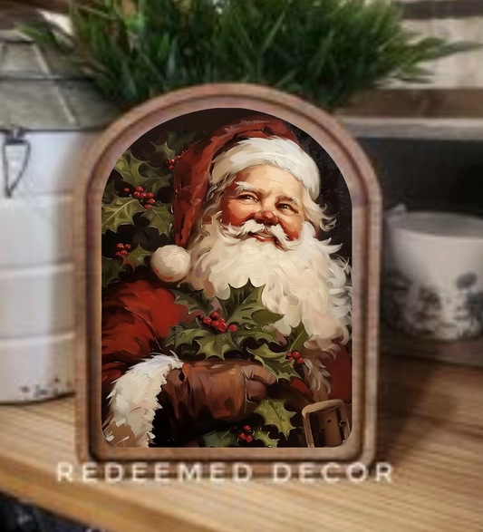 Vintage Santa Arched Framed Decor | Made in USA | Pre-Order Delayed Shipment
