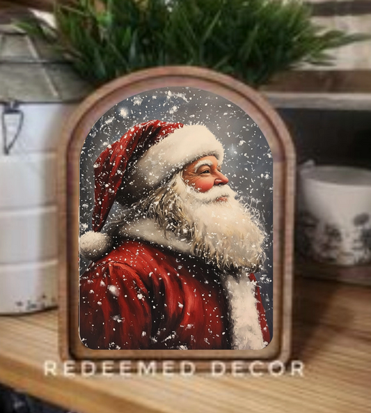 Antique Santa Arched Framed Decor | Made in USA | Pre-Order Delayed Shipment