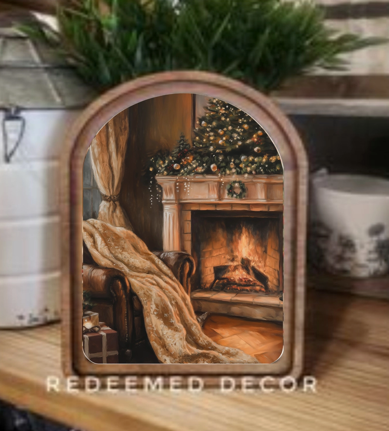 Holiday Mantel Arched Framed Decor | Made in USA | Pre-Order Delayed Shipment