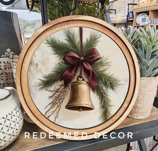 Christmas Bell Round Framed Decor | Made in USA | Pre-Order Delayed Shipment