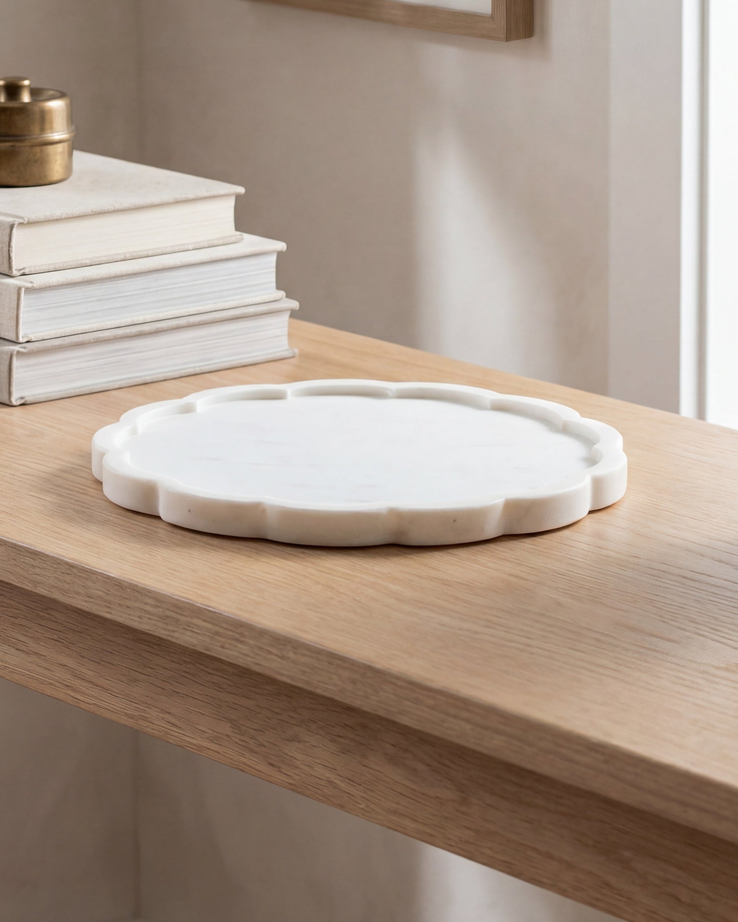 Scalloped White Marble Tray