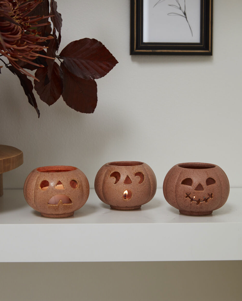 Grinning Tealight Pumpkin Set